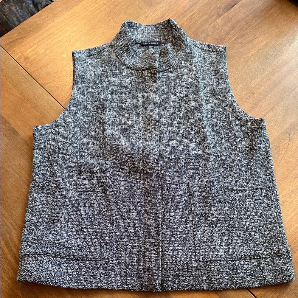 Eileen Fisher Stand Collar Stretch Organic Cotton Tweed Vest, M, EUC - Picture 5 of 10